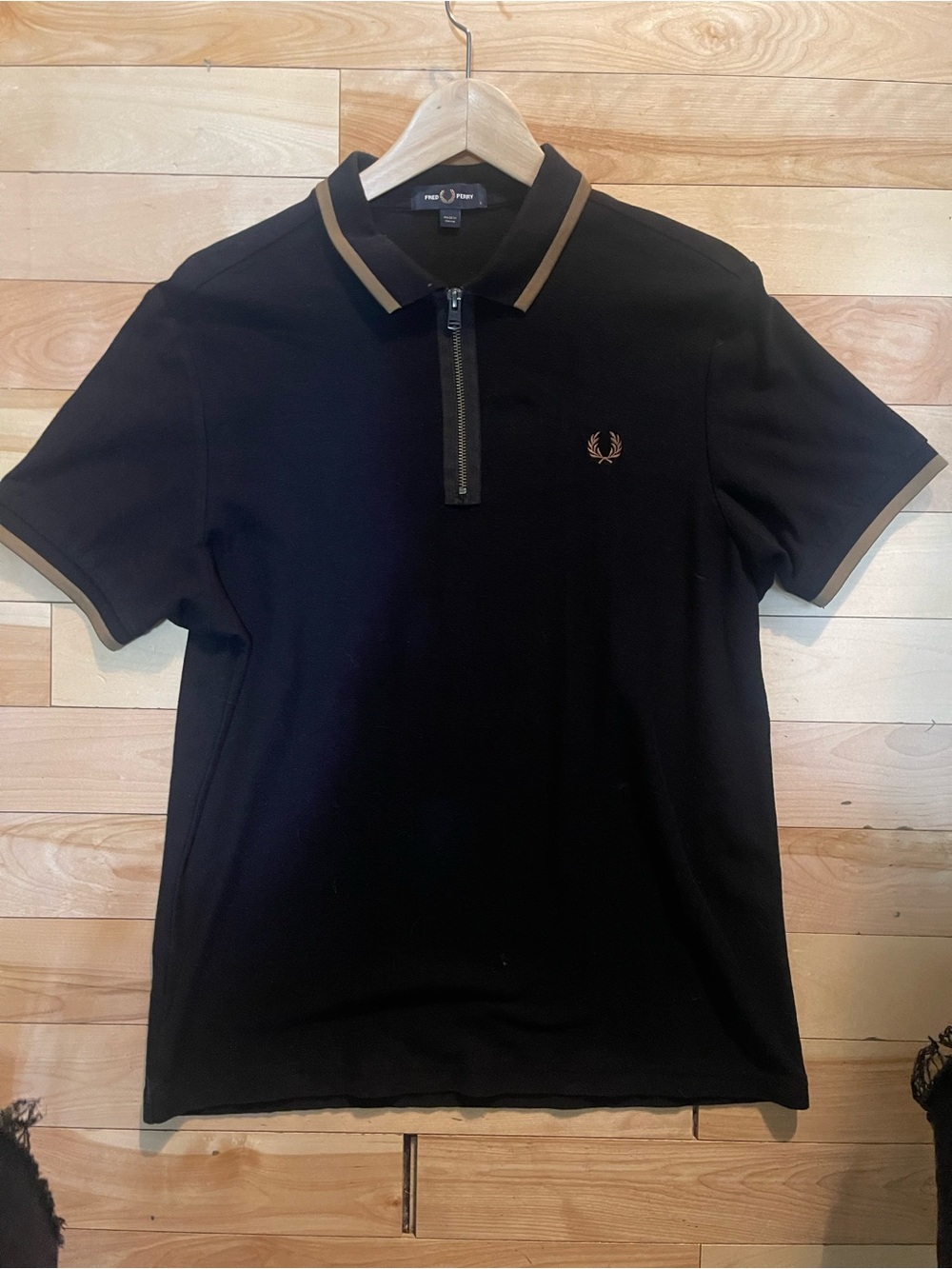 Fred Perry Black Polo with Tan Contrast Trim and Zip
